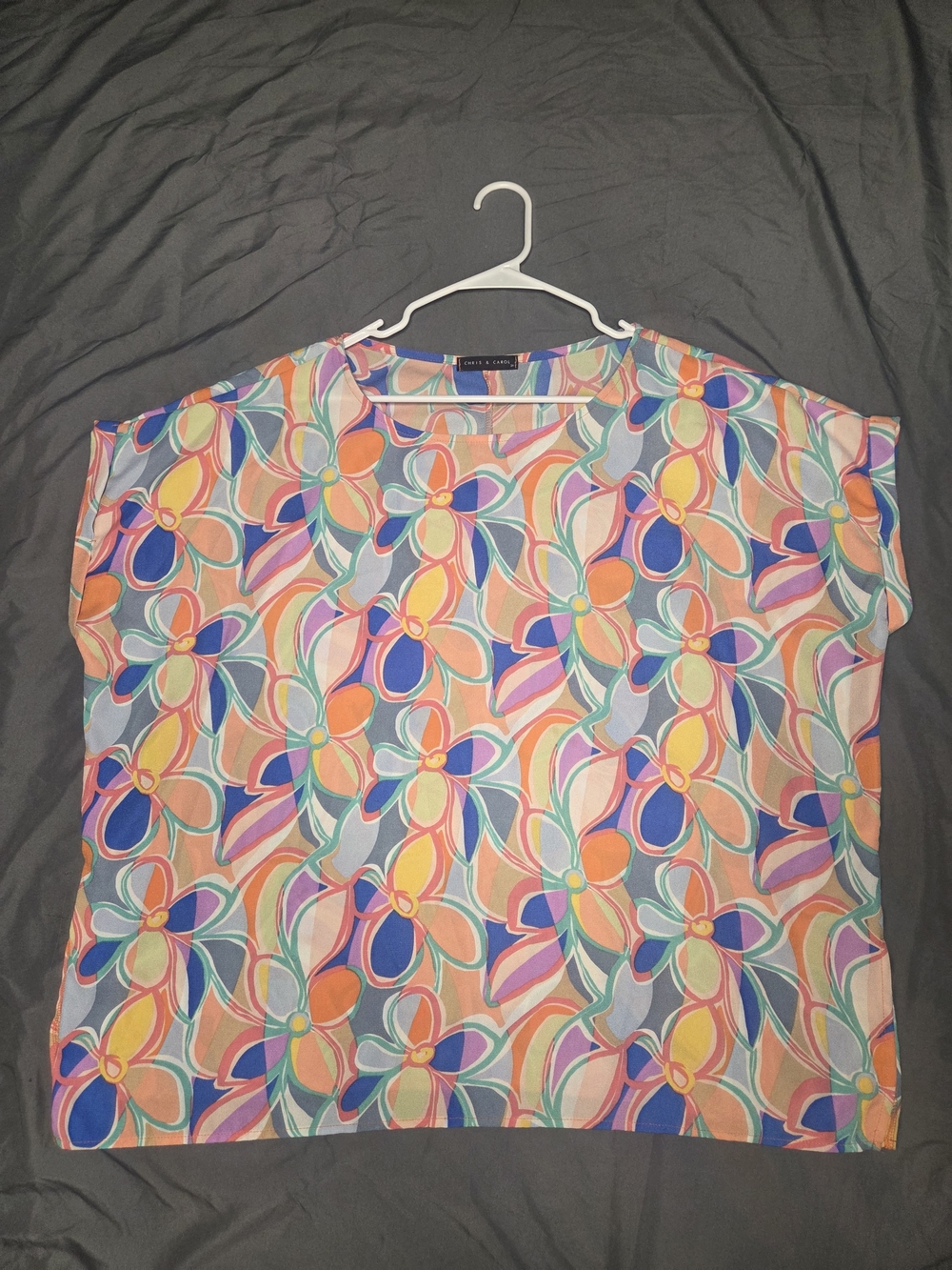 Chris & Carol 2X Colorful Floral Abstract Blouse | Lightweight Short Sleeve Top